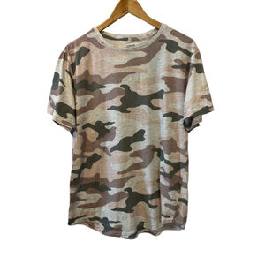 URBAN HERITAGE Pink & Grey Camo Short Sleeve Crew Neck Casual Top L